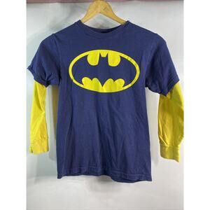 Batman Graphic Print Blue Yellow Long Sleeve T-shirt Boy's Size Large (10-12)